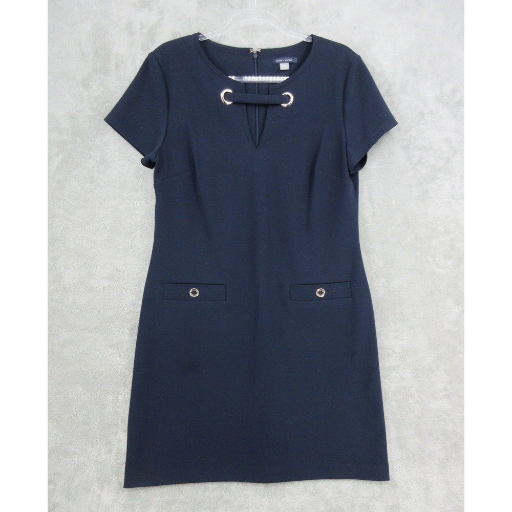 Tommy Hilfiger Dress Women 12 Sheath Keyhole Office Career Stretch Nautical Navy